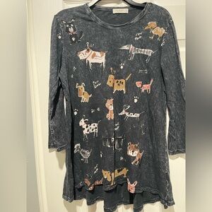 Jess & Jane Charming Dog Print Long Sleeve Top - Black